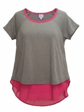 Mixed Media Gray & Hot Pink Layered Hem Tee